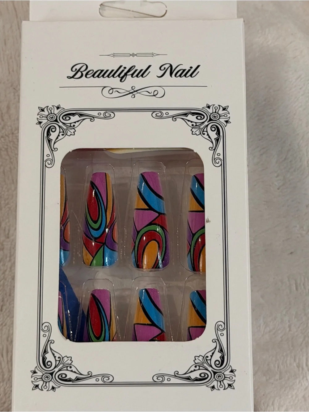 Colorful Abstract Pop Art Press On Nails Retro Y2K Funky Coffin Nail Set